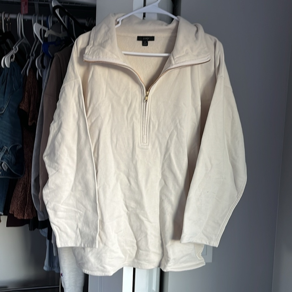 J. Crew 1/4 Zip Oversized Boyfriend Cream Pullover, NWT